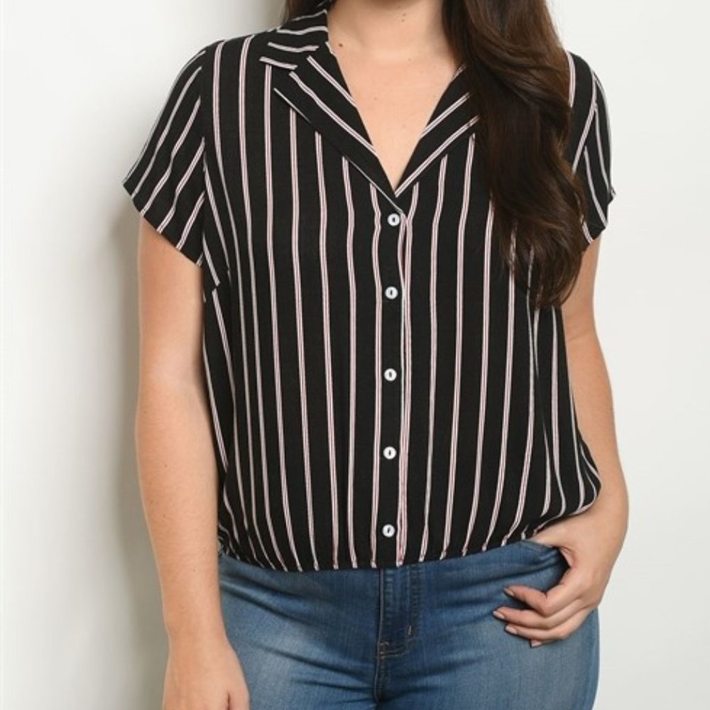 Black Stripes Plus Size Top